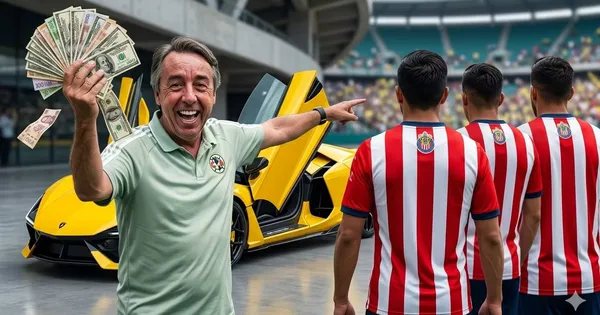Ilustración digital de Emilio Azcárraga comprando jugadores de Chivas