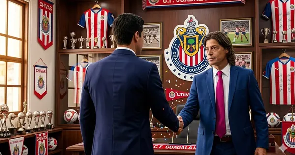 Ilustración digital de Matías Almeyda saludando a un directivo