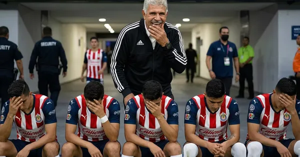 Ilustración de Ricardo Ferretti riéndose de jugadores de Chivas