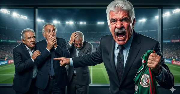 Ricardo Ferretti enojado con directivos de México (ilustración generada por IA)