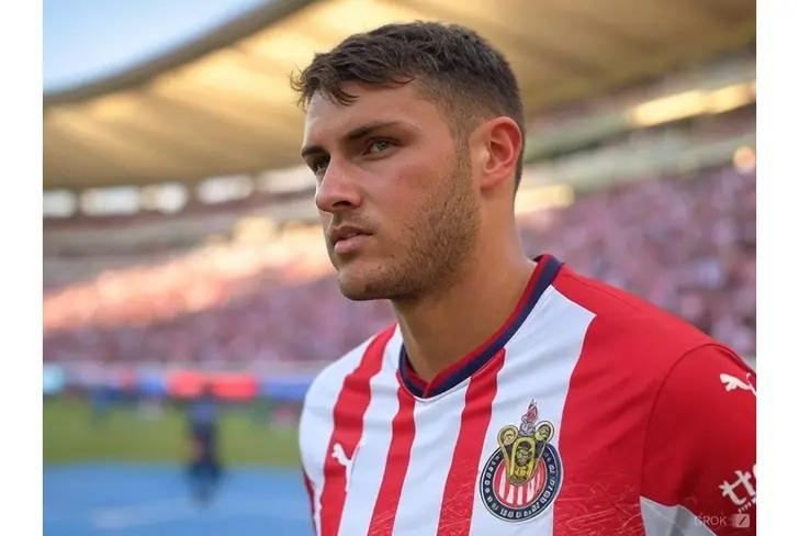 Imagen de Grok, Inteligencia Artificial de X, sobre Santiago Giménez con la playera de Chivas