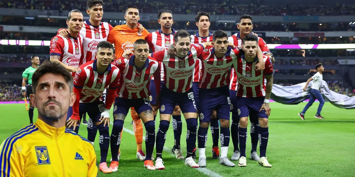 Foto de jugadores de Chivas y Pauno con los colores de Tigres