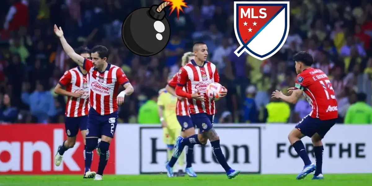 Jugadores de Chivas y el logo de la MLS