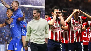Jugadores de Cruz Azul y jugadores de Chivas festejando con Gago