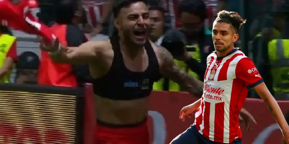 Vega festejando su gol y Ricardo Marín con la de Chivas