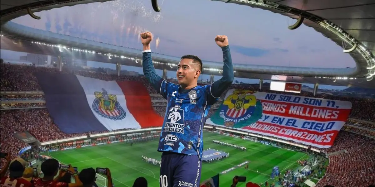 Chiquito festejando con Pachuca y la afición de Chivas