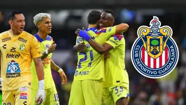 Cota con jugadores de América y el escudo de Chivas