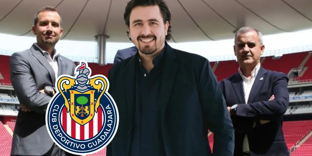 Directiva de Chivas y Amaury con el escudo de Chivas