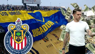 Gago con la afición de Boca y el escudo de Chivas