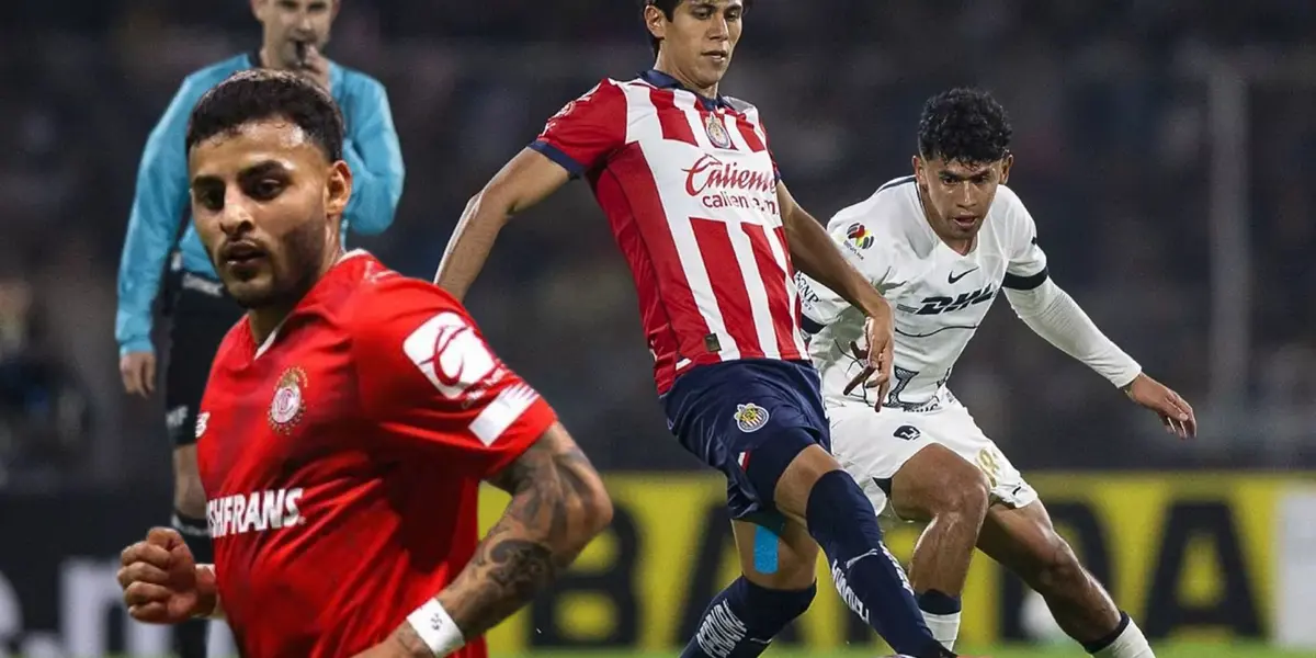 JJ peleando un balón vs Pumas y Vega con la de Toluca