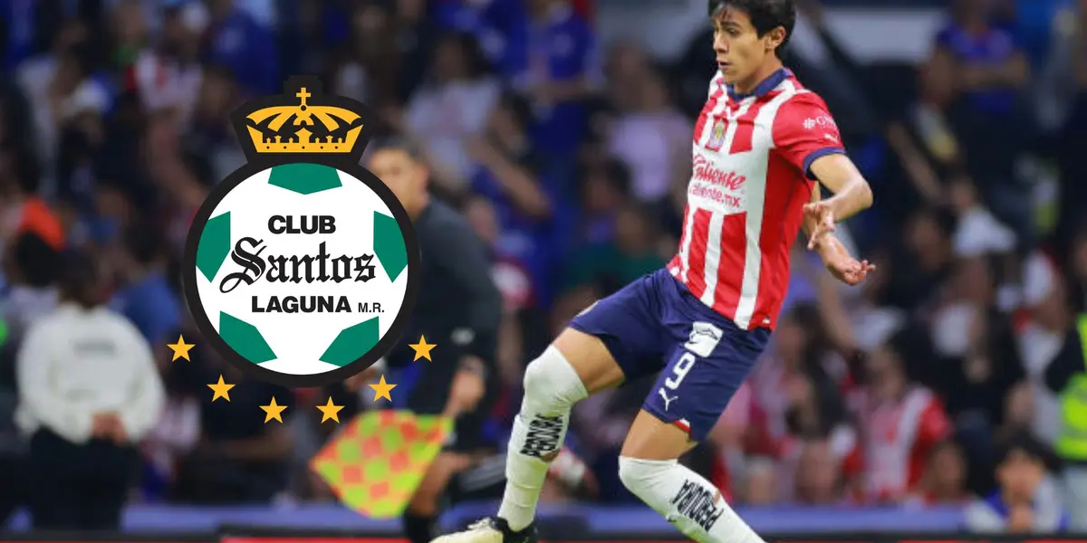 José Juan en partido con Chivas y el escudo de Santos