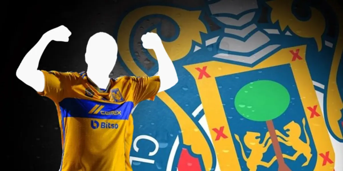 Jugador de Tigres junto al escudo de Chivas / FOTO ESPN