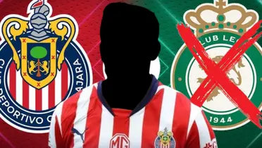 Jugador incógnito de Chivas junto a los escudos de Chivas y León / FOTO YOUTUBE