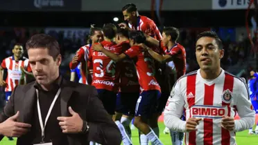 Jugadores de Chivas festejando, Gago y Marco Fabián con Chivas