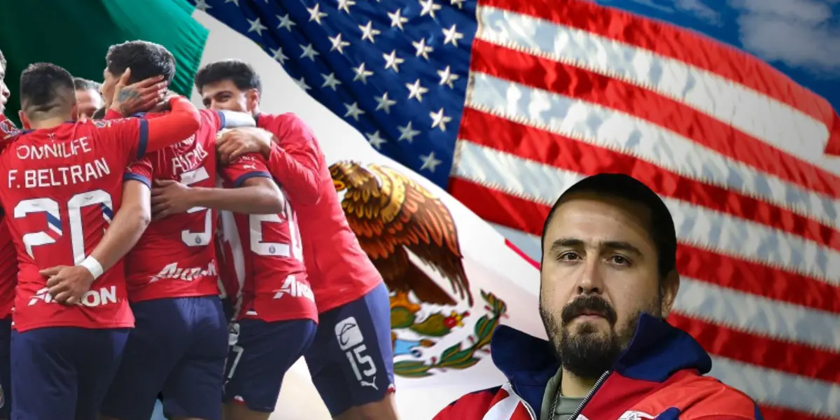 Jugadores de Chivas y Amaury con las banderas de México y USA