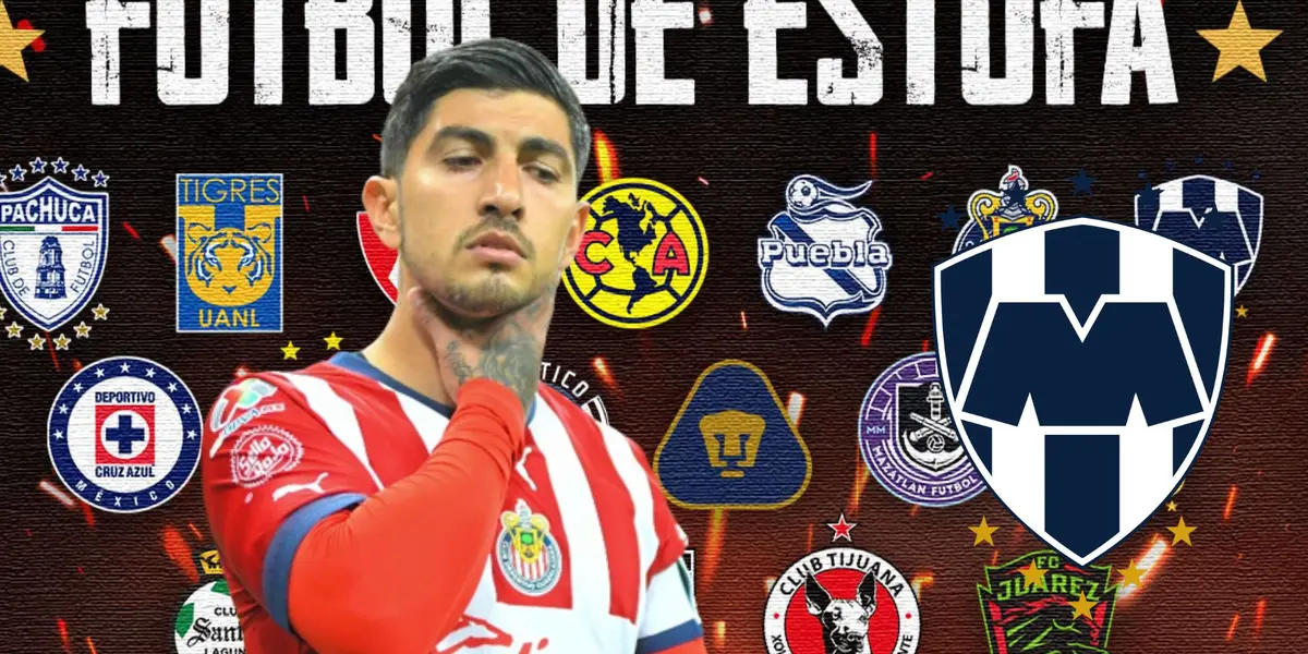 Pocho Guzmán con el logo de Rayados y de los clubes de la Liga MX